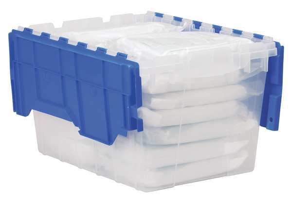 12 gal Attached Lid Container, Blue, Plastic, Steel Hinge