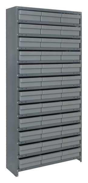 Steel Enclosed Bin Shelving, 36 in W x 75 in H x 12 in D, 13 Shelves, Gray