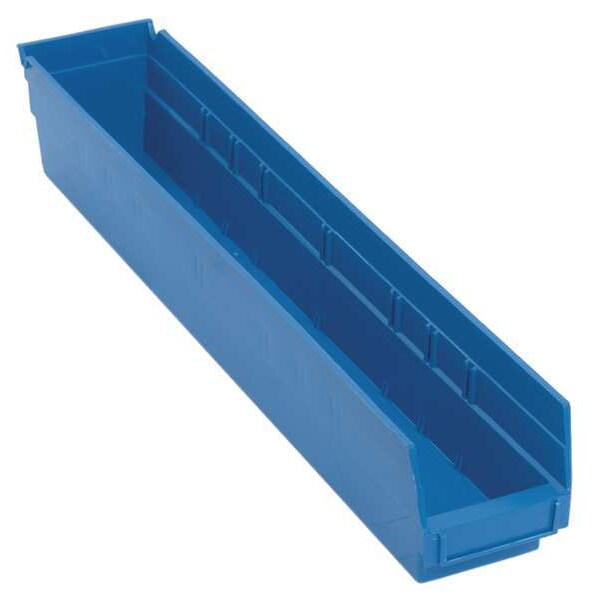 Shelf Storage Bin, Blue, Polypropylene, 23 5/8 in L x 4 1/8 in W x 4 in H, 50 lb Load Capacity