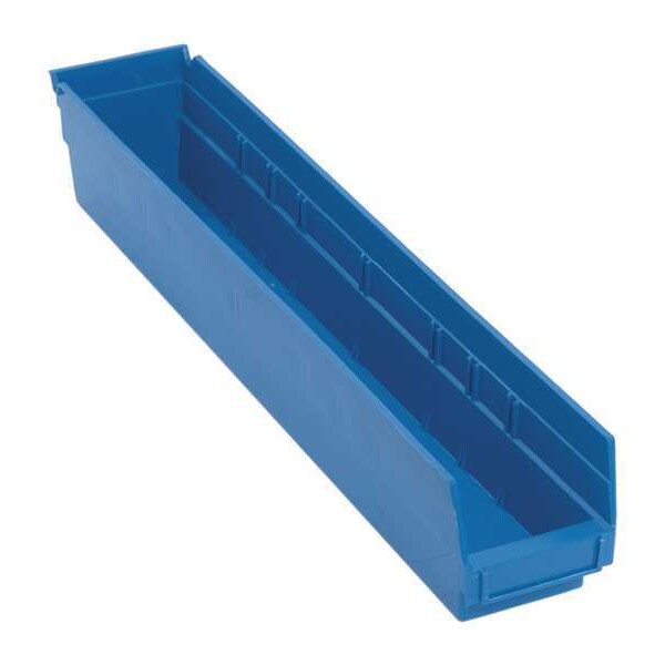 Shelf Storage Bin, Blue, Polypropylene, 23 5/8 in L x 4 1/8 in W x 4 in H, 50 lb Load Capacity