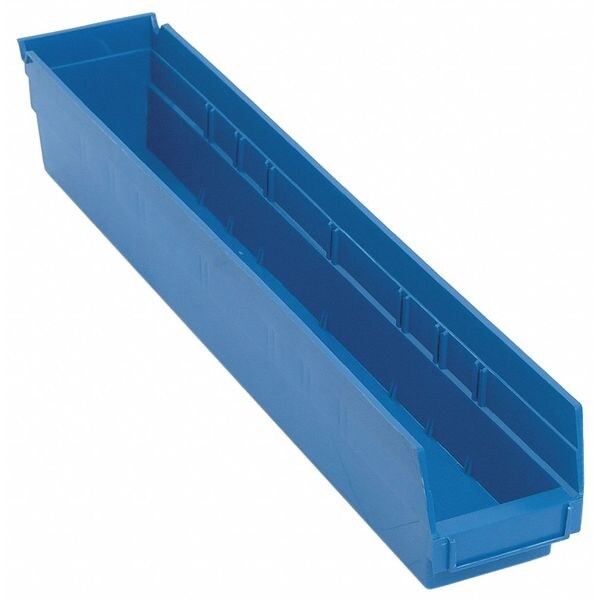 Shelf Storage Bin, Blue, Polypropylene, 23 5/8 in L x 4 1/8 in W x 4 in H, 50 lb Load Capacity