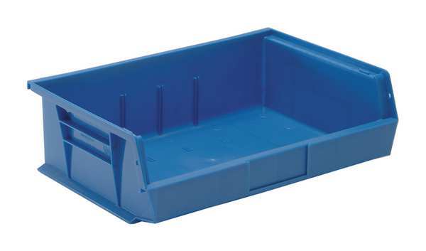Hang & Stack Storage Bin, Blue, Polypropylene, 10 7/8 in L x 16 1/2 in W x 5 in H
