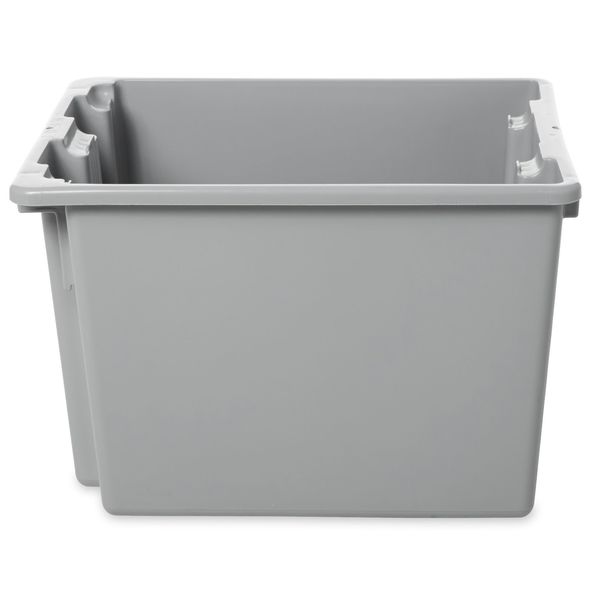 Stack & Nest Bin, Gray, Plastic, 19 1/2 in L x 15 1/2 in W x 13 in H, 100 lb Load Capacity