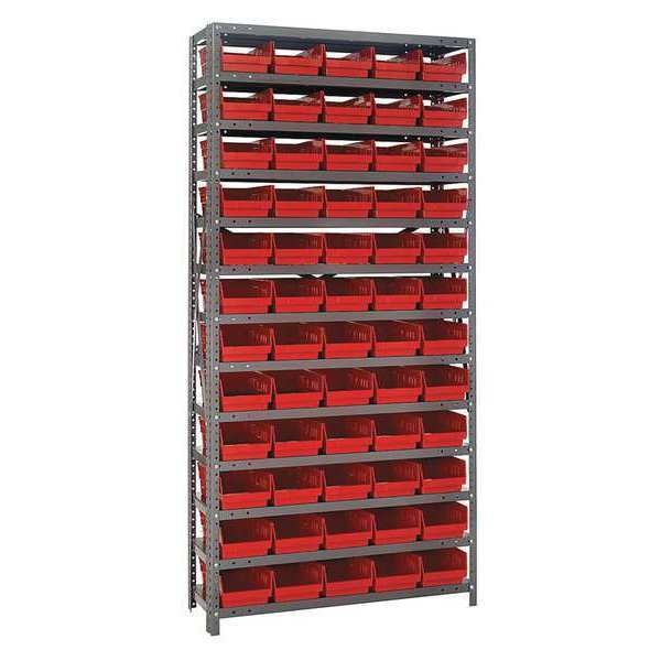 Steel Bin Shelving, 36 in W x 75 in H x 18 in D, 13 Shelves, Red