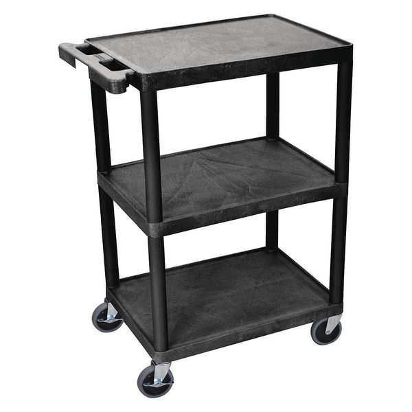 Polyethylene Utility Cart with Lipped Plastic Shelves, Flat, 3 Shelves, 400 lb