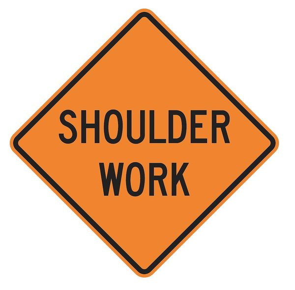 Shoulder Work Traffic Sign, 30 in Height, 30 in Width, Aluminum, Diamond, English