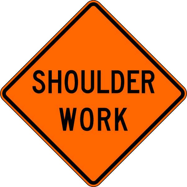 Shoulder Work Traffic Sign, 30 in Height, 30 in Width, Aluminum, Diamond, English