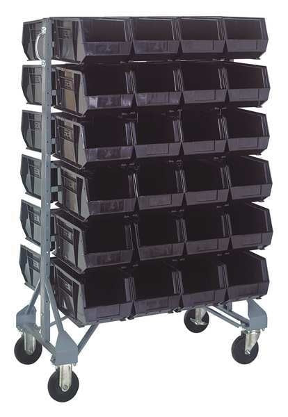 Steel Mobile Bin Rail Floor Rack, 20 in W x 36 in D x 53 in H, Black