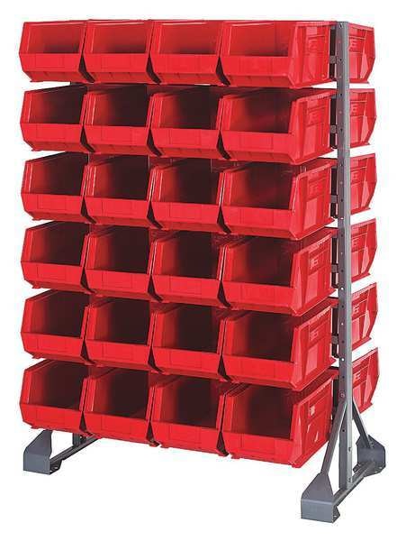 Steel Bin Rail Floor Rack, 36 in W x 20 in D x 54 in H, Red