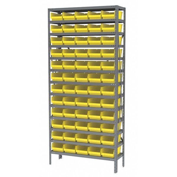 Steel Bin Shelving, 36 in W x 79 in H x 12 in D, 13 Shelves, Yellow