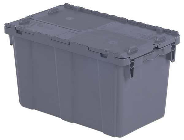 Gray Attached Lid Container, Plastic, Metal Hinge