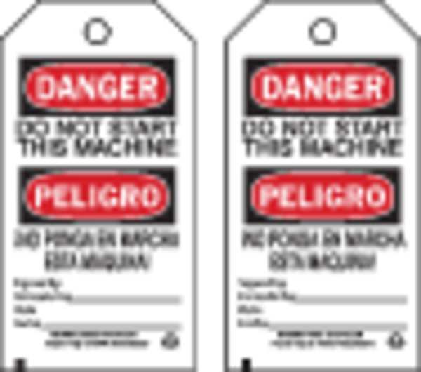 Danger Bilingual Tag, 5-3/4 x 3 In, PK100