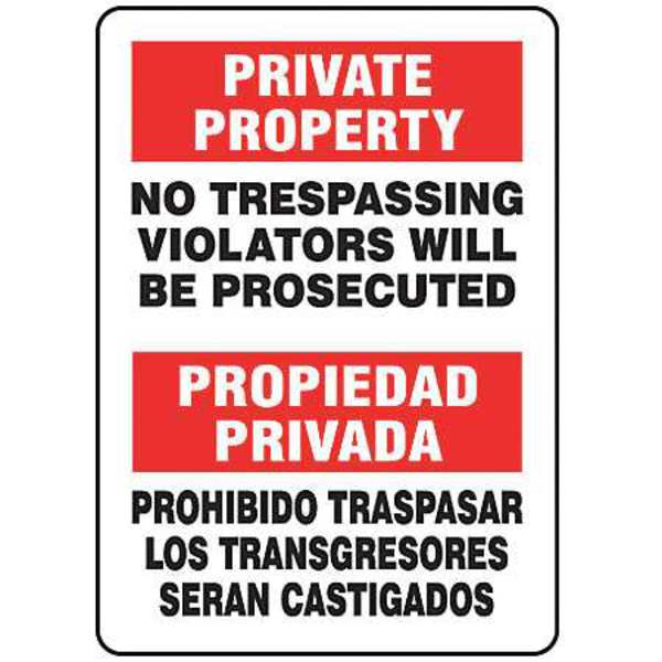 Spanish-Bilingual Private Property Sign, 14 in Height, 10 in Width, Vinyl, Rectangle