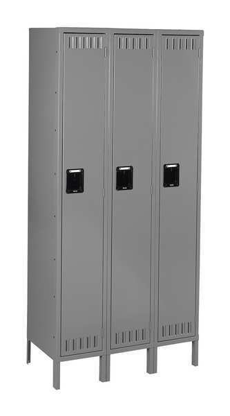 Wardrobe Locker, 36 in W, 12 in D, 66 in H, (1) Tier, (3) Wide, Gray