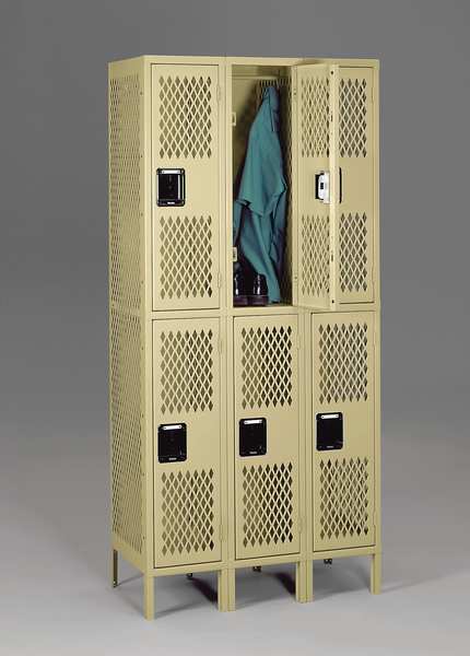 Wardrobe Locker, 36 in W, 18 in D, 72 in H, (2) Tier, (3) Wide, Gray