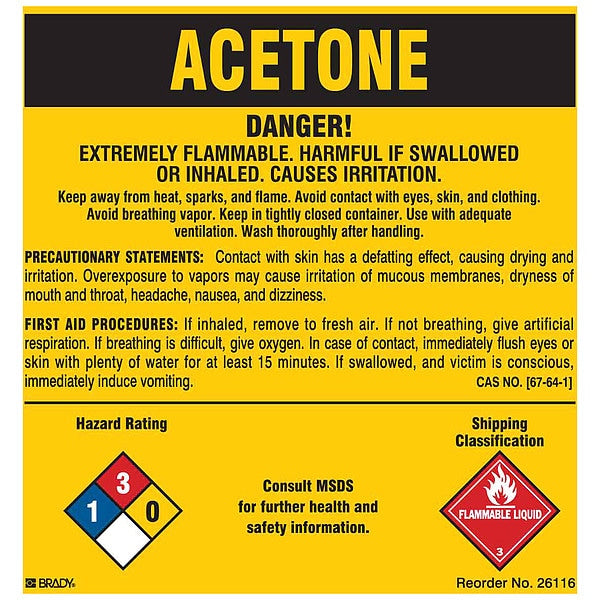 NFPA Acetone Danger Label, 5