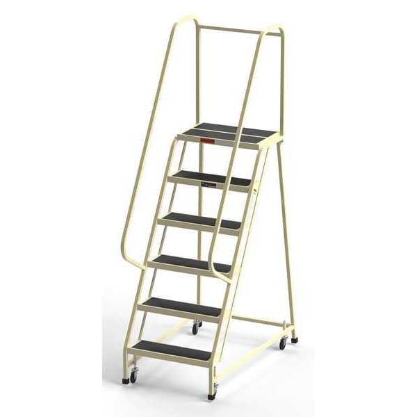 90 in H Steel Rolling Ladder, 6 Steps, 450 lb Load Capacity