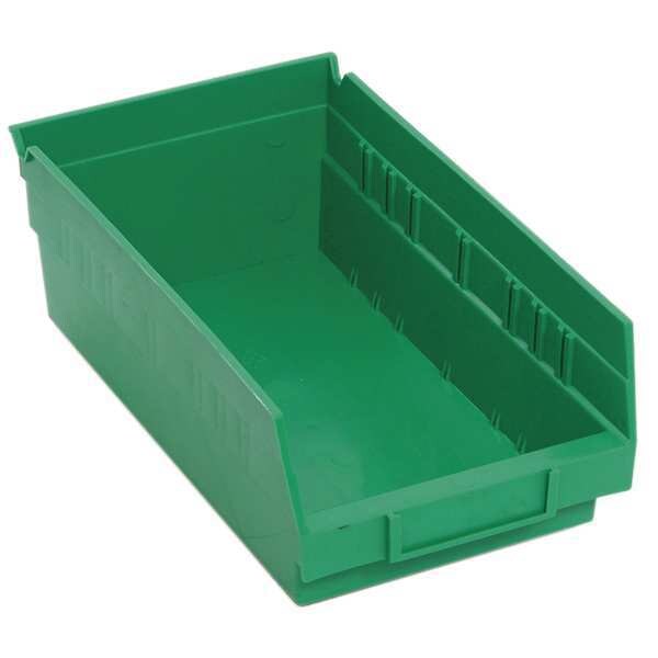 Shelf Storage Bin, Green, Polypropylene, 11 5/8 in L x 6 5/8 in W x 4 in H, 50 lb Load Capacity