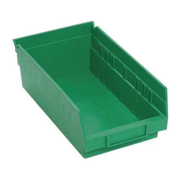 Shelf Storage Bin, Green, Polypropylene, 11 5/8 in L x 6 5/8 in W x 4 in H, 50 lb Load Capacity