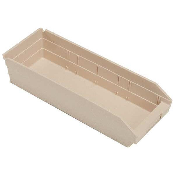 Shelf Storage Bin, Ivory, Polypropylene, 17 7/8 in L x 6 5/8 in W x 4 in H, 50 lb Load Capacity