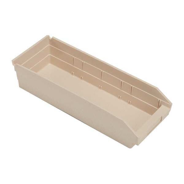Shelf Storage Bin, Ivory, Polypropylene, 17 7/8 in L x 6 5/8 in W x 4 in H, 50 lb Load Capacity