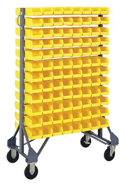 Steel Mobile Bin Rail Floor Rack, 20 in W x 36 in D x 53 in H, Yellow