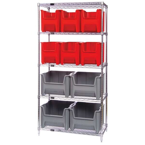 Steel Bin Shelving, 36 in W x 74 in H x 18 in D, 5 Shelves, Blue