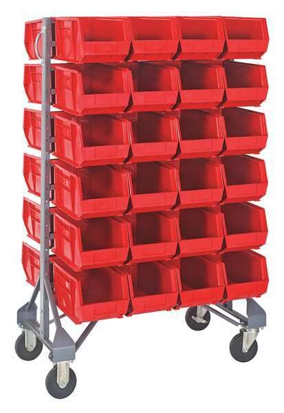 Steel Mobile Bin Rail Floor Rack, 20 in W x 36 in D x 53 in H, Red