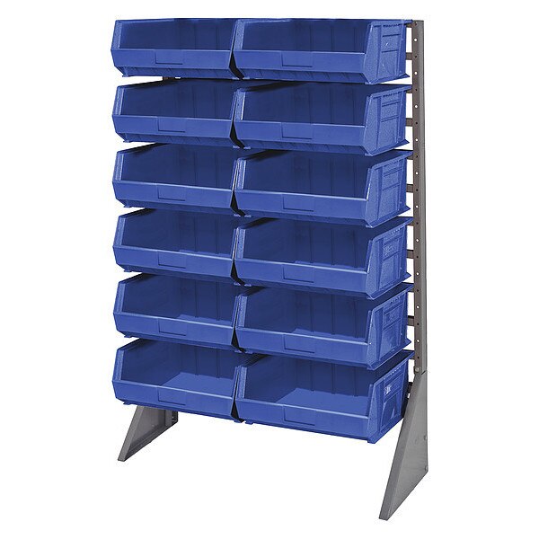Steel Bin Rail Floor Rack, 15 in W x 36 in D x 54 in H, Blue