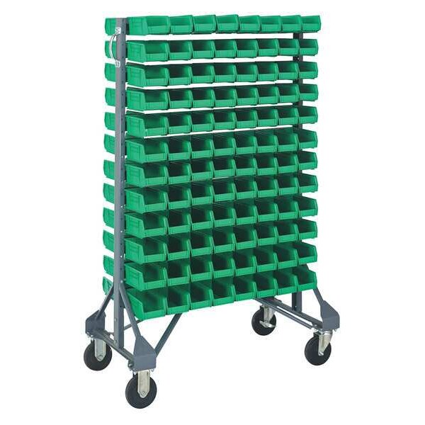 Steel Mobile Bin Rail Floor Rack, 20 in W x 36 in D x 53 in H, Green