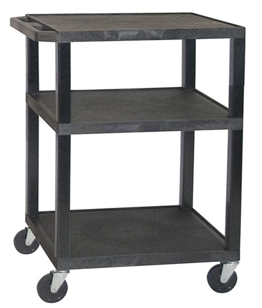 Thermoplastic Resin Utility Cart with Lipped Plastic Shelves, Flat, 3 Shelves, 300 lb