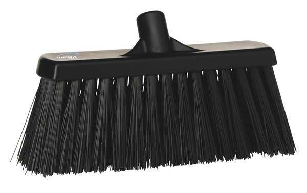 12 in Sweep Face Broom Head, Stiff, Synthetic, Black