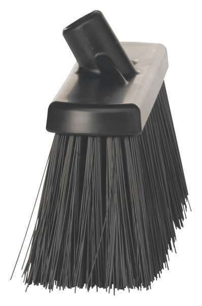12 in Sweep Face Broom Head, Stiff, Synthetic, Black