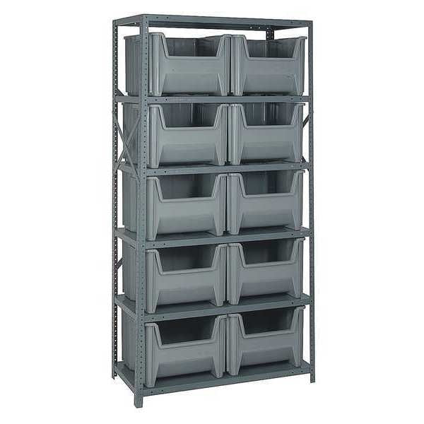 Steel Bin Shelving, 36 in W x 75 in H x 18 in D, 6 Shelves, Gray