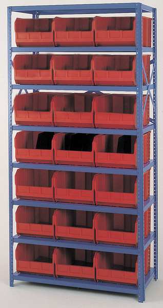 Steel Bin Shelving, 36 in W x 75 in H x 18 in D, 8 Shelves, Red