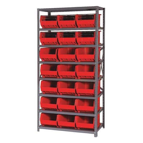 Steel Bin Shelving, 36 in W x 75 in H x 18 in D, 8 Shelves, Red