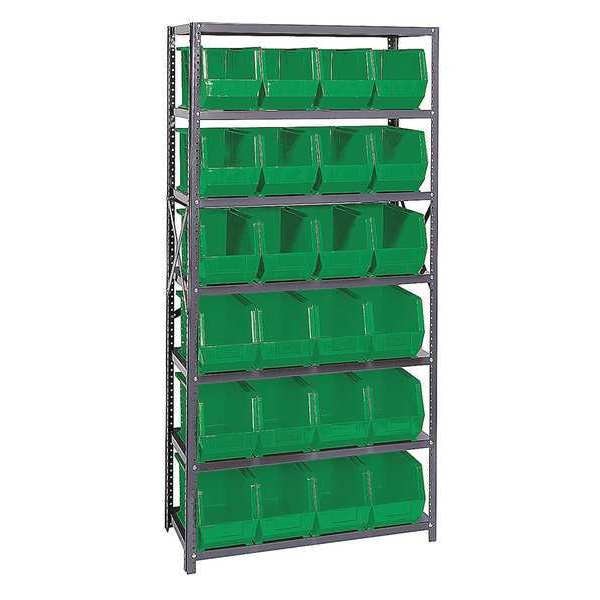 Steel Bin Shelving, 36 in W x 75 in H x 18 in D, 7 Shelves, Green