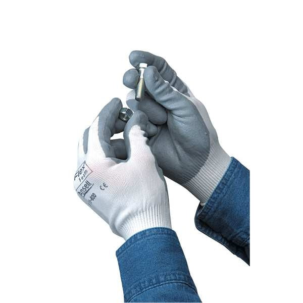 Foam Nitrile Coated Gloves, Palm Coverage, White/Gray, M, PR