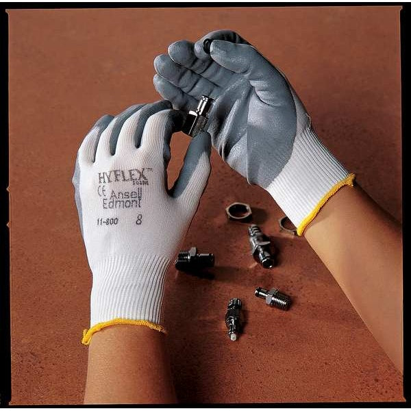 Foam Nitrile Coated Gloves, Palm Coverage, White/Gray, XL, PR