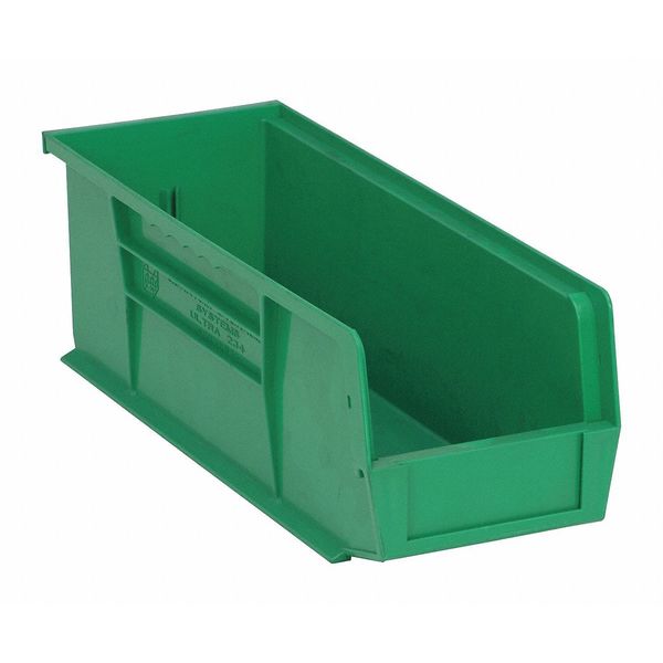 Hang & Stack Storage Bin, Green, Polypropylene, 14 3/4 in L x 5 1/2 in W x 5 in H