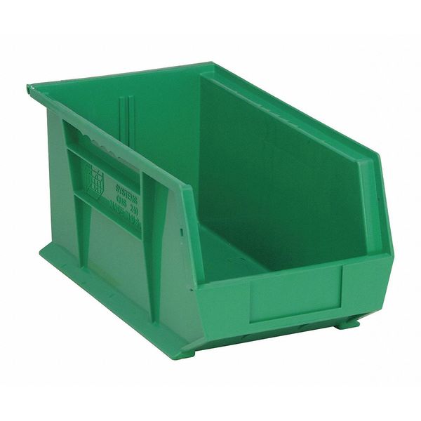 Hang & Stack Storage Bin, Green, Polypropylene, 14 3/4 in L x 8 1/4 in W x 7 in H
