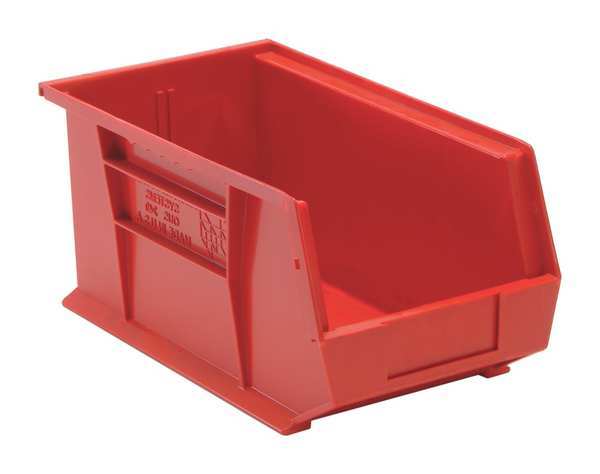 Hang & Stack Storage Bin, Red, Polypropylene, 14 3/4 in L x 8 1/4 in W x 7 in H