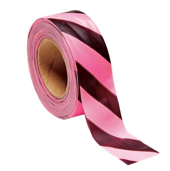 Flagging Tape, Pnk Glo/Blk, 150ft, 1-3/16In