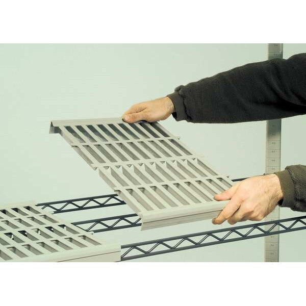 Freestanding Plastic Shelving Unit, Open Style, 18 in D, 36 in W, 63 in H, 4 Shelves, Taupe/Blue