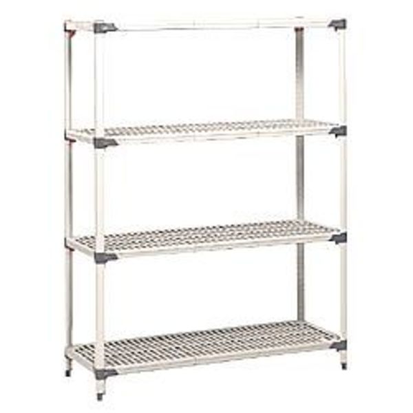 Freestanding Plastic Shelving Unit, Open Style, 18 in D, 60 in W, 63 in H, 4 Shelves, Taupe/Blue