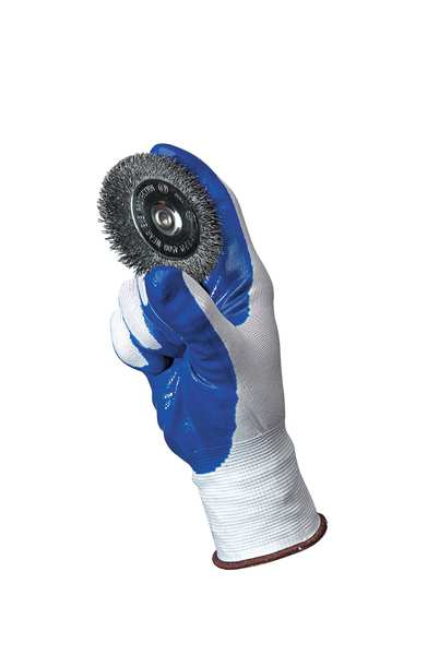 Nitrile Coated Gloves, Palm Coverage, Blue/White, L, PR
