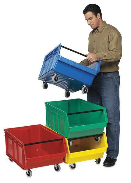 Mobile Storage Bin, Yellow, Polyethylene, 29 in L x 18 3/8 in W x 14 7/8 in H, 300 lb Load Capacity