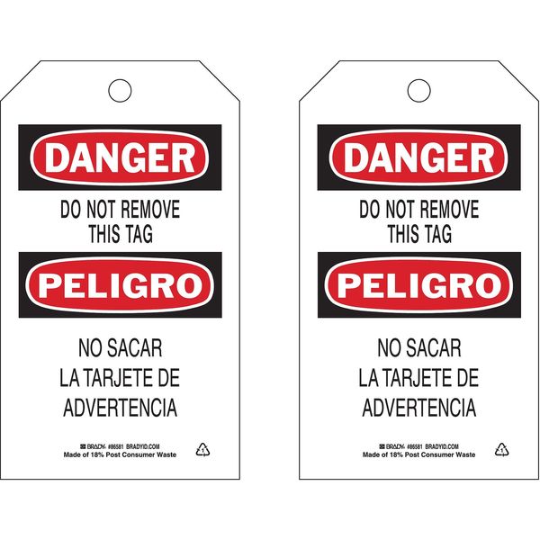 Danger Bilingual Tag, 7 x 4 In, PK10