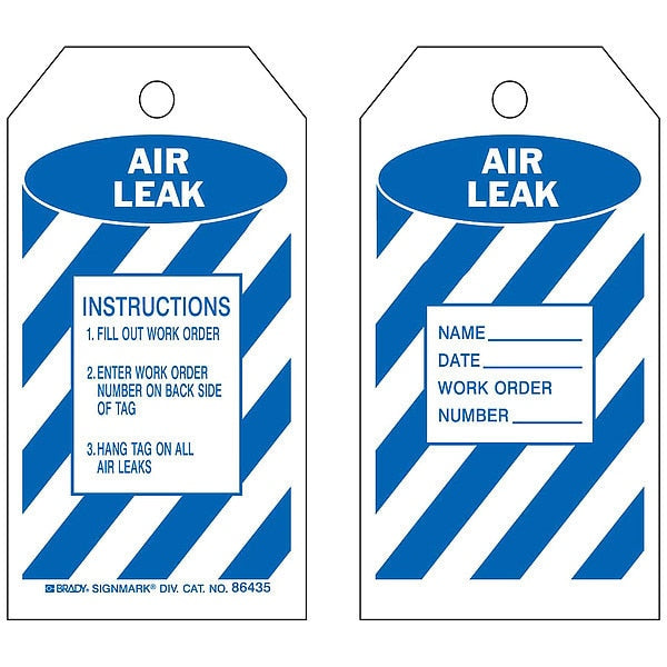 Air Leak Tag, 5-3/4 x 3 In, Bl/Wht, PK10