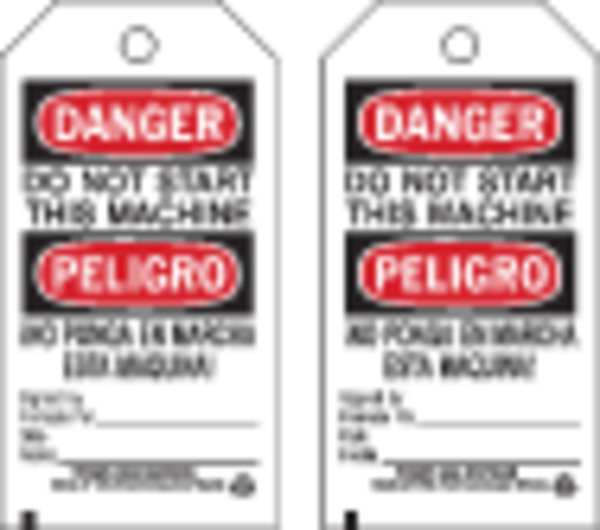 Danger Bilingual Tag, 5-3/4 x 3 In, PK10